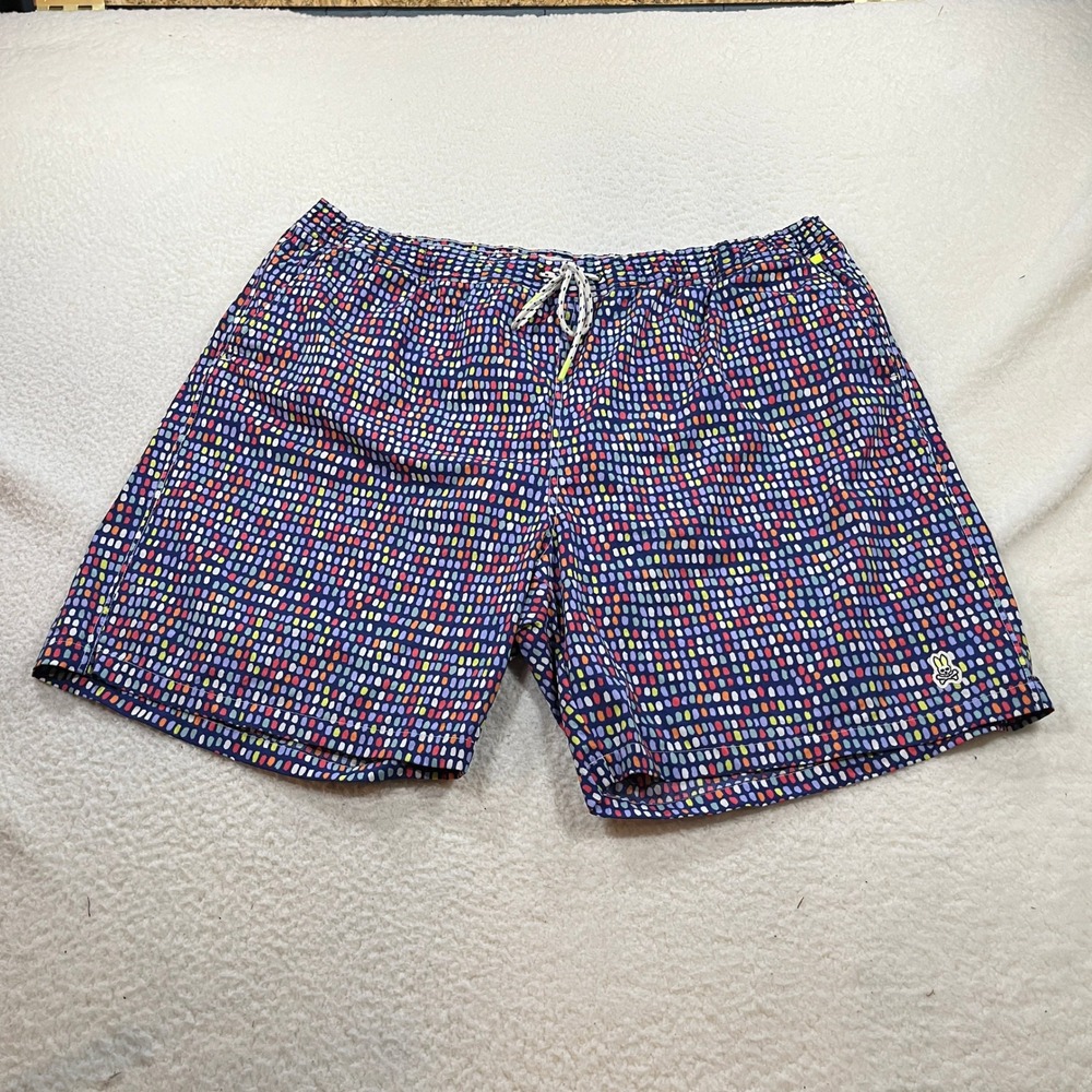 Psycho Bunny Swim Trunks Mens 3XL Blue Multi Dot B9W180D1NS Board Shorts Logo
